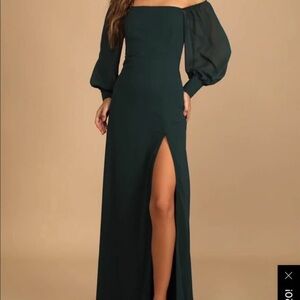 Lulus Feel the Romance Emerald Green Off-the-Shoulder Maxi Dress